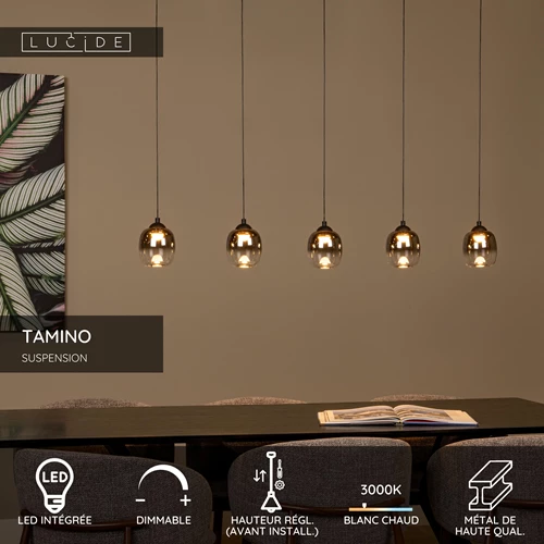 Lucide TAMINO - Suspension - LED Dim. - 5x5,6W 3000K - Noir - USP